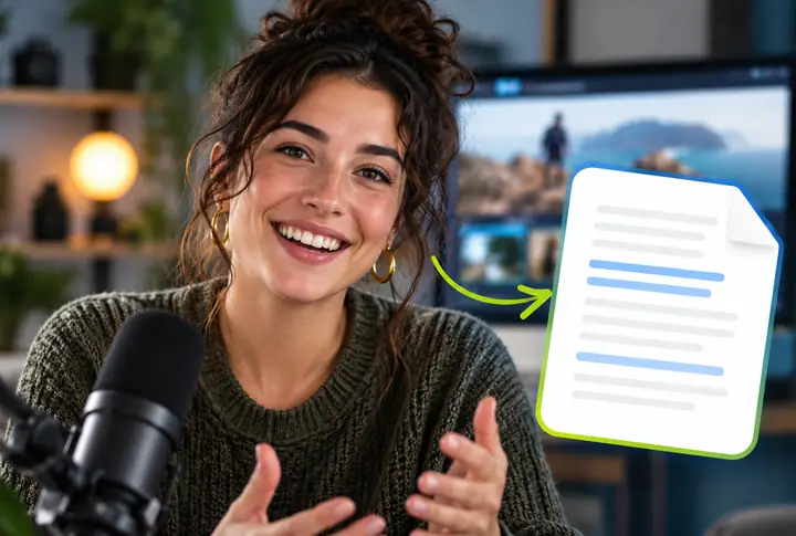 Person im Video neben dem aus einer Aufnahme extrahierten Text